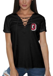 Original Retro Brand Ohio State Buckeyes Womens Black Lace Up Front Short Sleeve T-Shirt