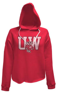 Original Retro Brand Wisconsin Badgers Womens Red Fleece Crop Hoodie Hooded Sweatshirt