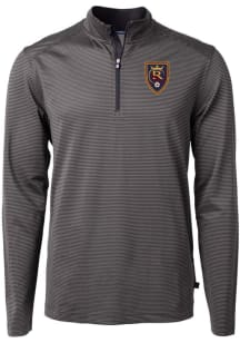 Cutter and Buck Real Salt Lake Mens Black Virtue Eco Pique Micro Stripe Long Sleeve Qtr Zip Pullov..
