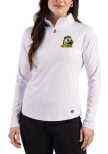 Cutter and Buck Oregon Ducks Womens White Prospect Eco Qtr Zip
