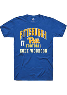 Cole Woodson Pitt Panthers Blue Football NIL Arch Logo Short Sleeve Player T Shirt