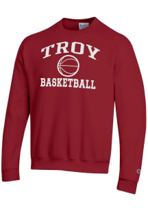 Champion Troy Trojans Mens Cardinal Basketball Powerblend Long Sleeve Crew Sweatshirt
