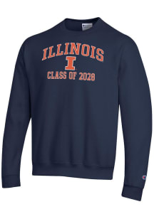 Champion Illinois Fighting Illini Mens Navy Blue Font Class of 2028 Powerblend Long Sleeve Crew Sw..