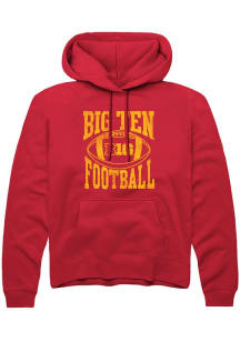 Rally Big Ten Mens Cardinal Football Arch Long Sleeve Hoodie