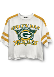 Junk Food Clothing Green Bay Packers Womens White Striped Crop Short Sleeve T-Shirt