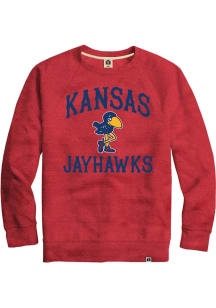 Rally Kansas Jayhawks Mens Red Triblend 1912 Jayhawk Number One Long Sleeve Fashion Sweatshirt