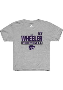 Ben Wheeler K-State Wildcats Youth Grey NIL Stacked Box Player Tee