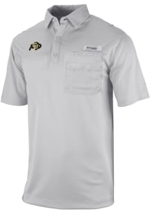 Columbia Colorado Buffaloes Mens Grey Heat Seal Omni Wick Flycaster Short Sleeve Polo