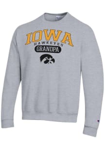 Champion Iowa Hawkeyes Mens Grey Pill Box Grandpa Powerblend Long Sleeve Crew Sweatshirt
