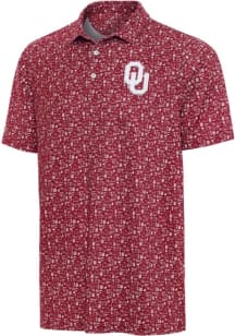 Antigua Oklahoma Sooners Mens Crimson University Football Short Sleeve Polo