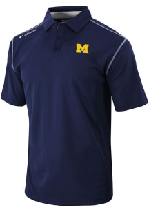 Columbia Michigan Wolverines Mens Navy Blue Heat Seal Omni Wick Shotgun Short Sleeve Polo