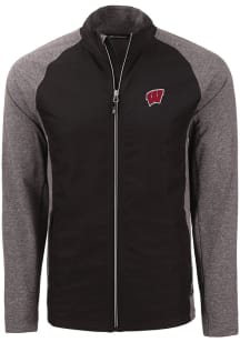 Cutter and Buck Wisconsin Badgers Mens Black Adapt Eco Big and Tall Light Weight Jacket