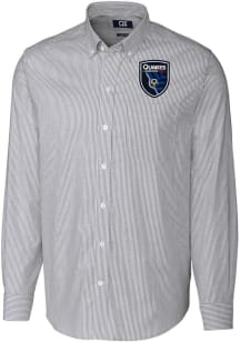Cutter and Buck San Jose Earthquakes Mens Charcoal Stretch Oxford Stripe Long Sleeve Dress Shirt