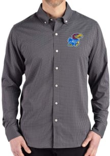 Cutter and Buck Kansas Jayhawks Mens Black Gingham LS Woven Long Sleeve Dress Shirt
