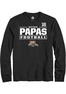 Matthew Papas Ohio Bobcats Black Football NIL Stacked Box Long Sleeve Player T Shirt