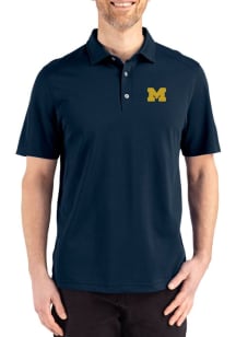 Cutter and Buck Michigan Wolverines Mens Navy Blue Advantage Refresh Short Sleeve Polo