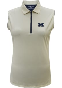 Michigan Wolverines Womens Gold Bird's Eye Stripe Polo Shirt