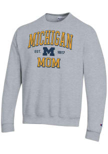 Champion Michigan Wolverines Mens Grey EST Date Mom Powerblend Long Sleeve Crew Sweatshirt
