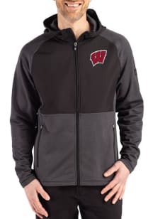 Cutter and Buck Wisconsin Badgers Mens Black Peshastin Long Sleeve Full Zip Jacket
