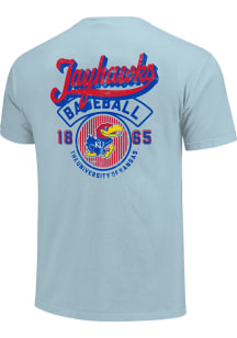 Kansas Jayhawks Light Blue Vintage Script Baseball Stripes Short Sleeve T Shirt