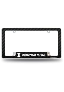 Illinois Fighting Illini Carbon Fiber All Over Chrome License Plate Frame - Black