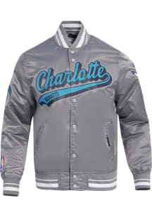 Pro Standard Charlotte Hornets Mens Grey Heather Script Tail Satin Light Weight Jacket