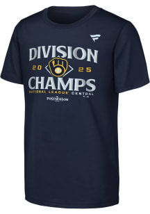 Milwaukee Brewers Youth Navy Blue 2025 Division Champions Locker Room Short Sleeve T-Shirt