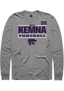 Will Kemna K-State Wildcats Graphite Football NIL Stacked Box Long Sleeve Player T Shirt
