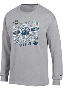 Champion Penn State Nittany Lions Grey 2025 Wrestling National Champions Jersey Long Sleeve T Shir..