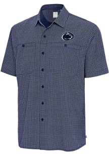 Antigua Penn State Nittany Lions Mens Navy Blue Mosiaic SS Short Sleeve Dress Shirt