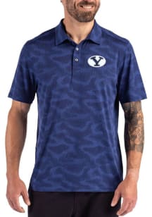 Cutter and Buck BYU Cougars Mens Blue Camo Print Short Sleeve Polo