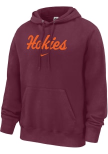 Nike Virginia Tech Hokies Mens Maroon Rally Loud Hokies Script Club Fleece Long Sleeve Hoodie