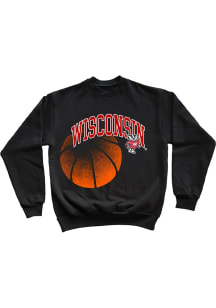 Wisconsin Badgers Mens Black Arch Name Basketball Long Sleeve Crew Sweatshirt