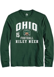 Riley Neer Ohio Bobcats Green Football NIL Arch Logo Long Sleeve Player T Shirt