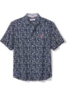 Tommy Bahama Cleveland Guardians Mens Navy Blue Nova Wave Ballpark Short Sleeve Dress Shirt