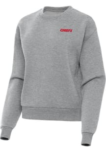 Antigua Kansas City Chiefs Womens Grey Wordmark Victory Crew Sweatshirt
