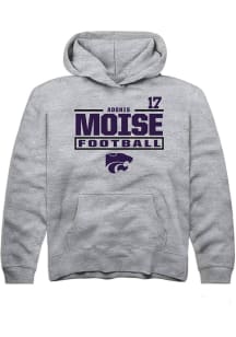 Adonis Moise Rally K-State Wildcats Youth NIL Stacked Box Long Sleeve Player Hoodie Grey