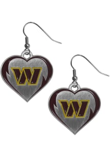 Washington Commanders Heart Dangle Womens Earrings
