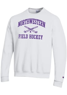 Champion Northwestern Wildcats Mens White Field Hockey Icon Powerblend Long Sleeve Crew Sweatshirt