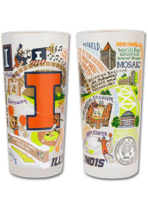 Illinois Fighting Illini 15oz Hand Illustrated Frosted Pint Glass - White