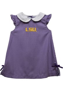 Vive La Fete LSU Tigers Toddler Girls Purple Gingham Short Sleeve Dress