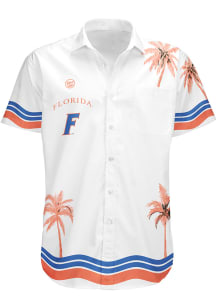 Florida Gators Mens White Palm Tree Mascot Short Sleeve Dress Shirt