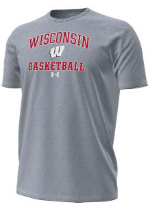 Under Armour Wisconsin Badgers Grey Basketball Performance Short Sleeve T Shirt