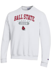 Champion Ball State Cardinals Mens White Pill Class of 2028 Powerblend Long Sleeve Crew Sweatshirt
