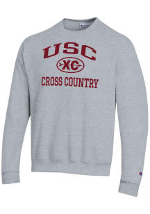 Champion USC Trojans Mens Grey Cross Country Icon Powerblend Long Sleeve Crew Sweatshirt