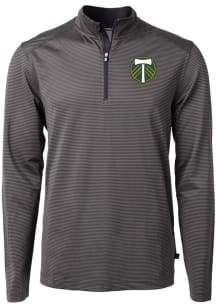 Cutter and Buck Portland Timbers Mens Black Virtue Eco Pique Micro Stripe Long Sleeve Qtr Zip Pull..