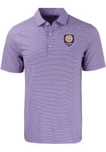 Cutter and Buck Orlando City SC Mens Purple Forge Double Stripe Short Sleeve Polo