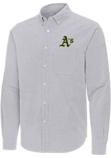 Antigua Oakland Athletics Mens Grey Porter Long Sleeve Dress Shirt