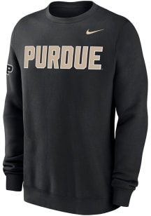 Nike Purdue Boilermakers Mens Black Twill Club Fleece Long Sleeve Crew Sweatshirt