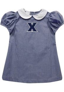 Vive La Fete Xavier Musketeers Toddler Girls Navy Blue Gingham Collar Short Sleeve Dress
